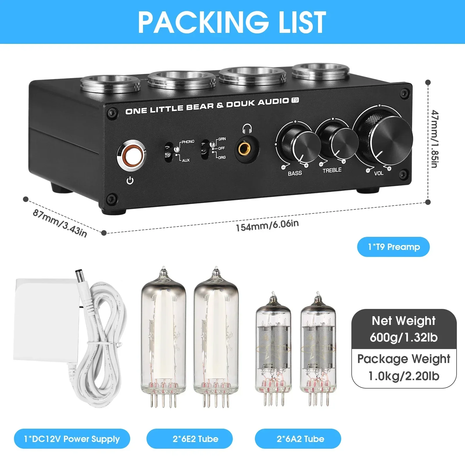 Nobsound T9 Mini 6E2 MM/MC Phono Stage Turntable Preamp HiFi Stereo Audio - Image 6