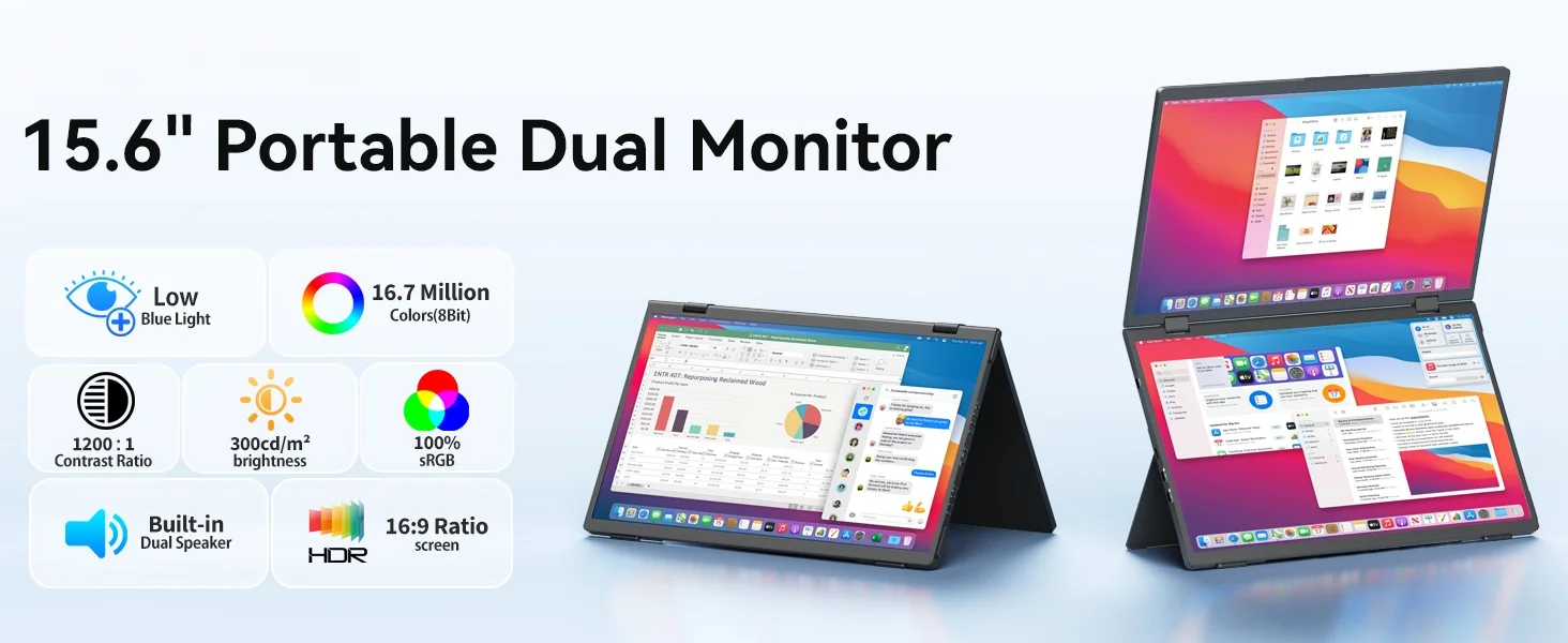 EVICIV 15.6" FHD Triple Portable Dual Monitor & Laptop Screen Extender 1080P - Image 9