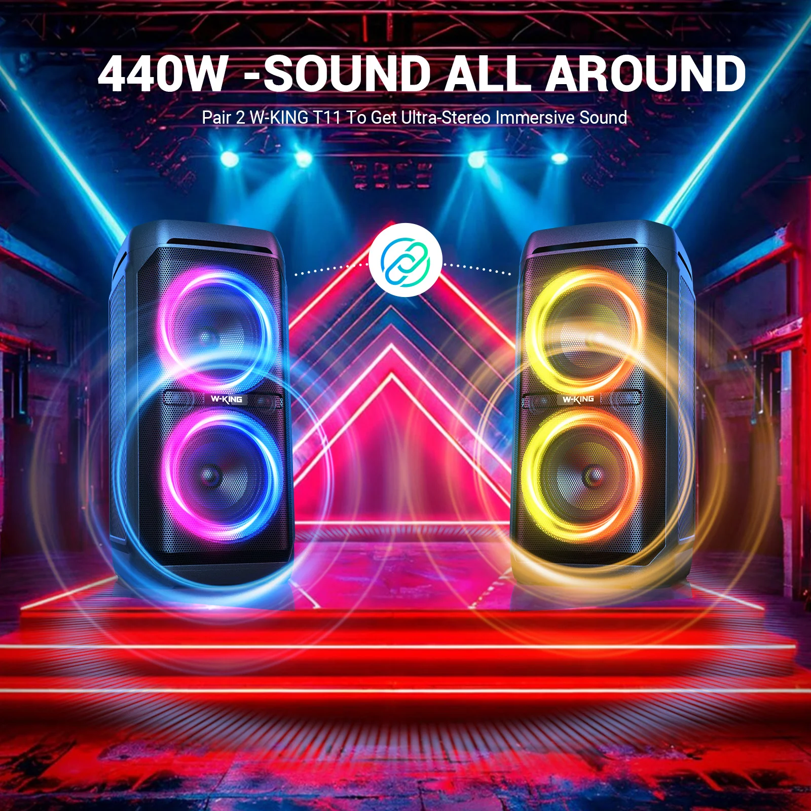 W-KING T11 Bluetooth Speakers,100W RMS, IPX6 Waterproof, BT 5.3 Portable - Image 9