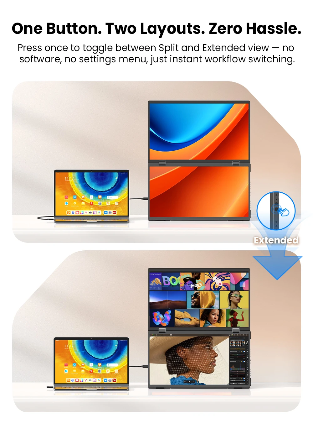 EVICIV 15.6" FHD Triple Portable Dual Monitor & Laptop Screen Extender 1080P - Image 4