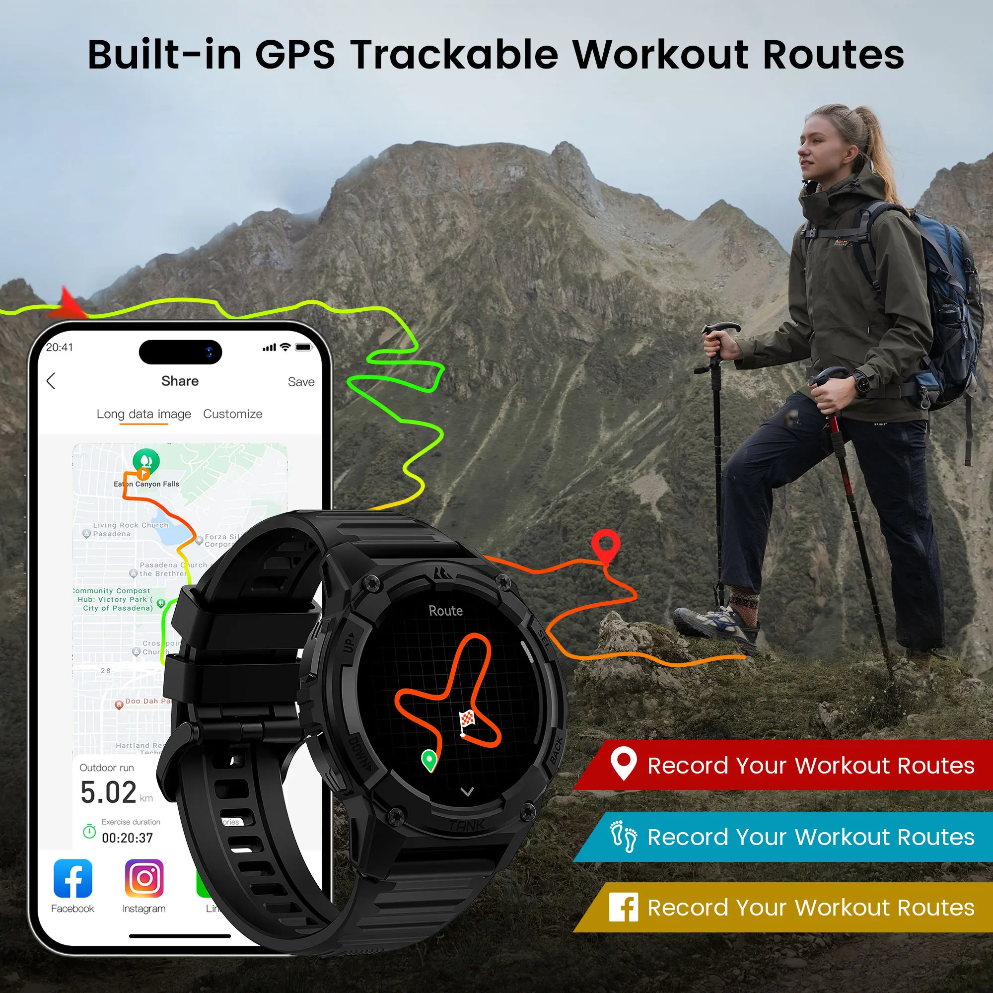 KOSPET TANK S2 GPS Smart Watch For Women Compass Altimeter Barometer Bluetooth - Image 2