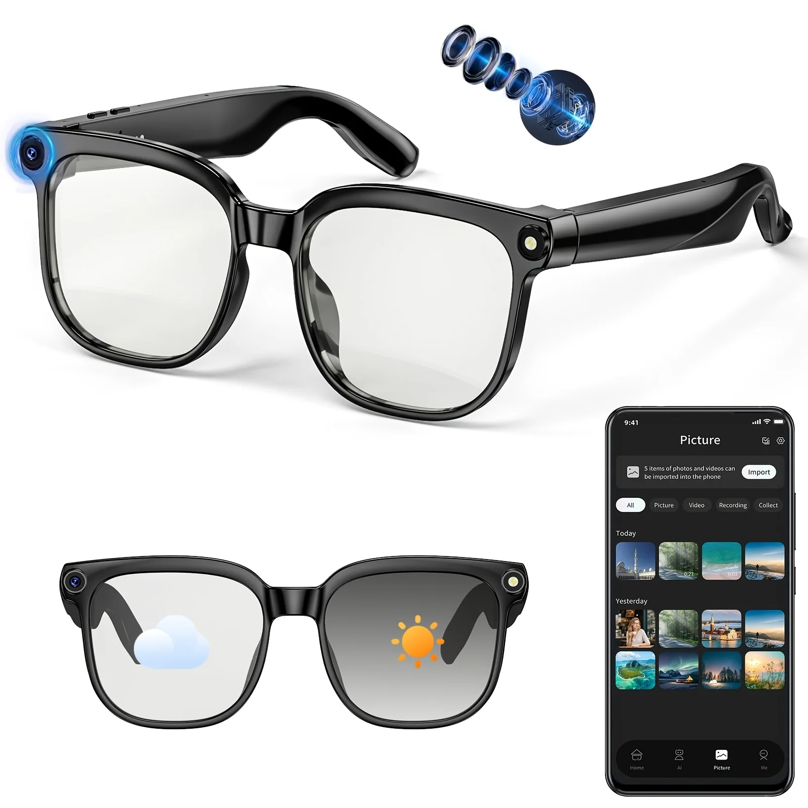 Smart camera glasses, 8-megapixel HD video recording glasses (with audio) - Image 9