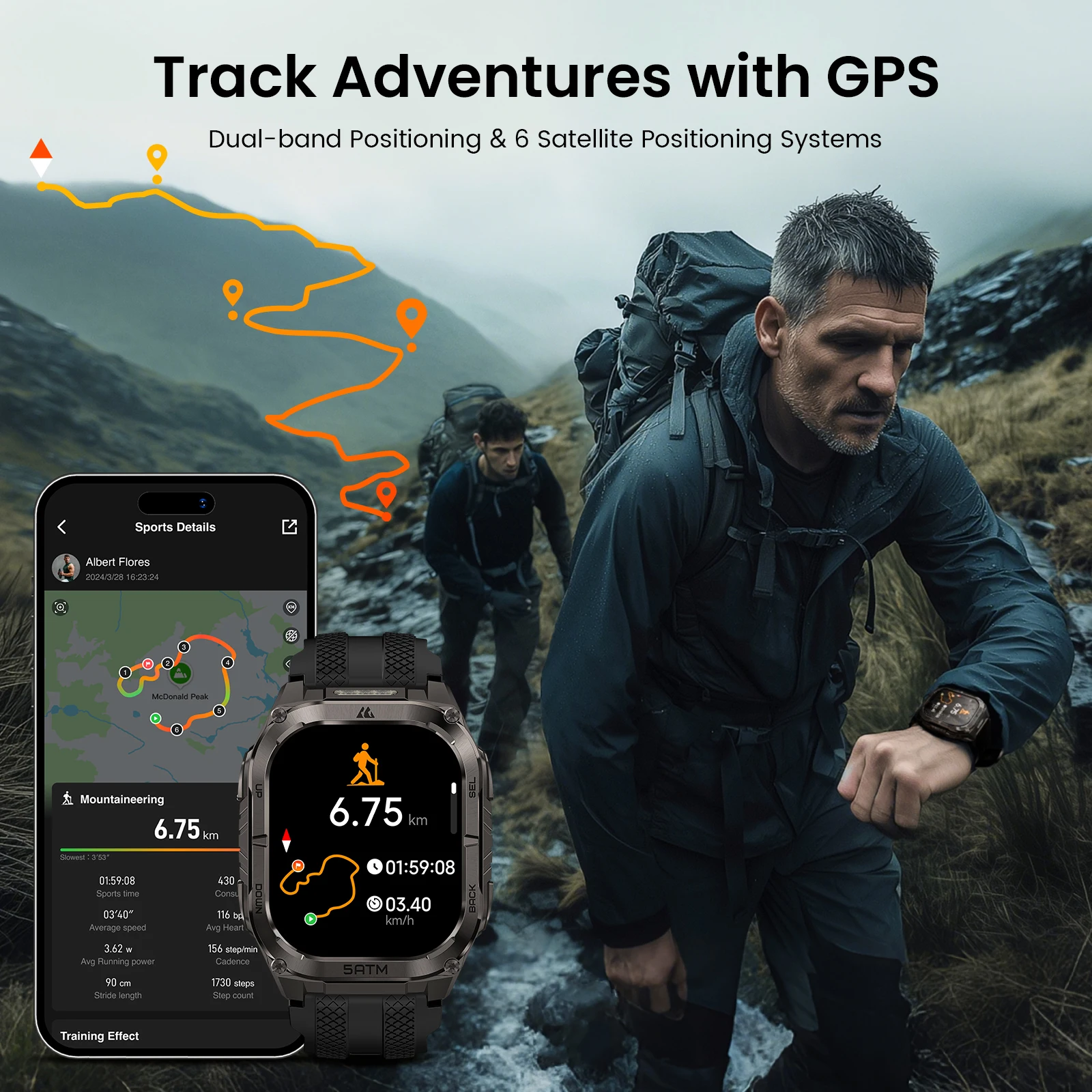 KOSPET TANK M4C Advanced GPS Smartwatch for Men MIL-STD-810H Tough 5ATM Waterproof - Image 3