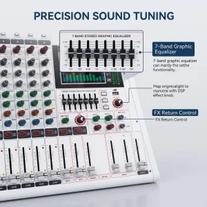 12-Channel Mixer Audio Mixer 48V 99DSP Reverb Effects Professional - Thumbnail Image 7