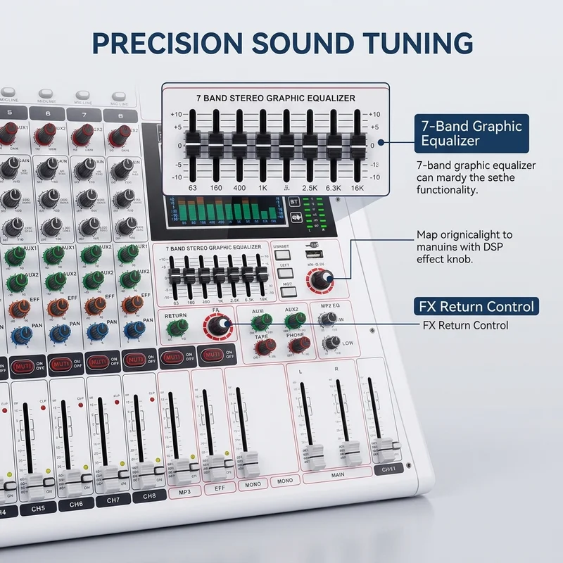 12-Channel Mixer Audio Mixer 48V 99DSP Reverb Effects Professional - Image 7