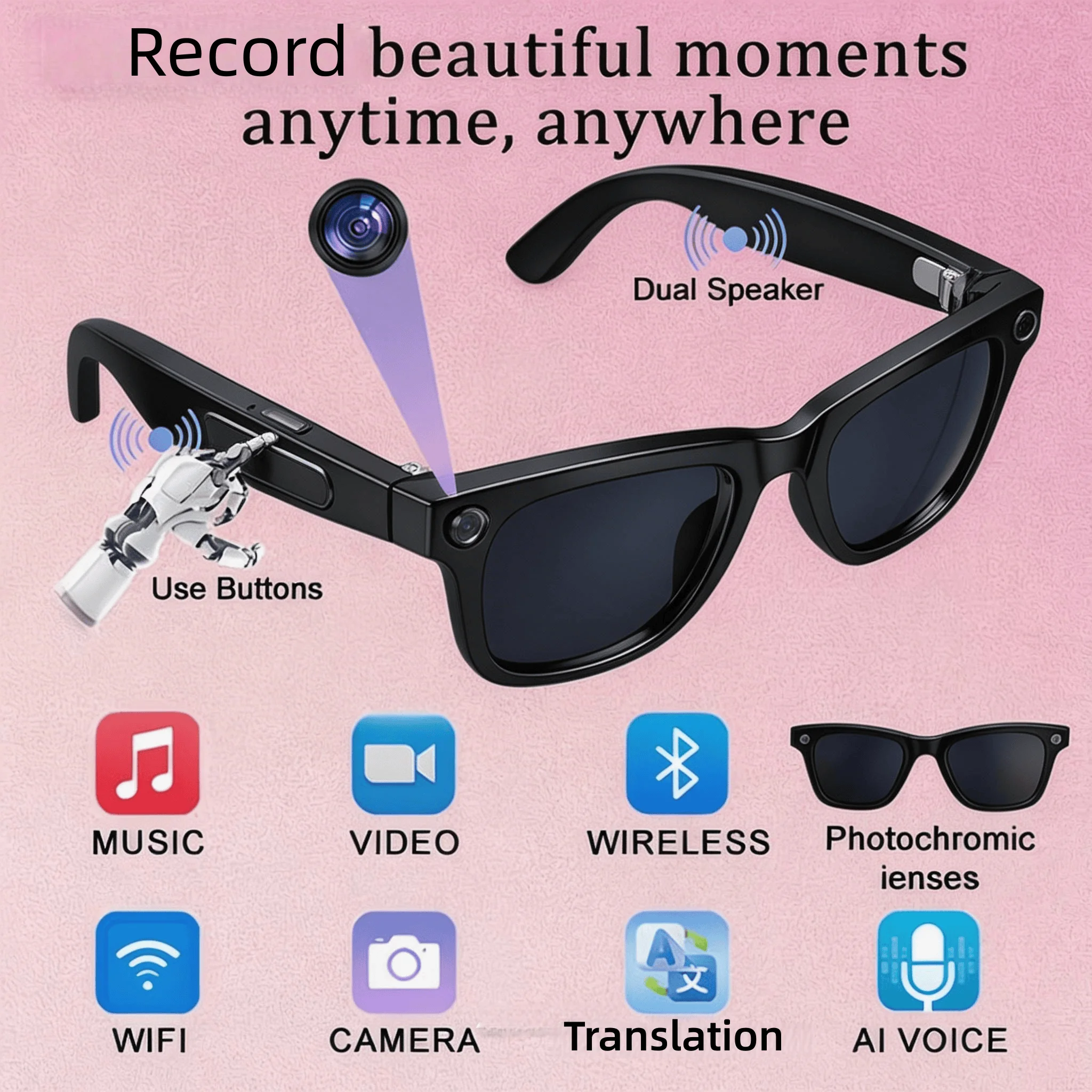 4K Camera Glasses with AI Smart Features And Object Recognition - Image 10