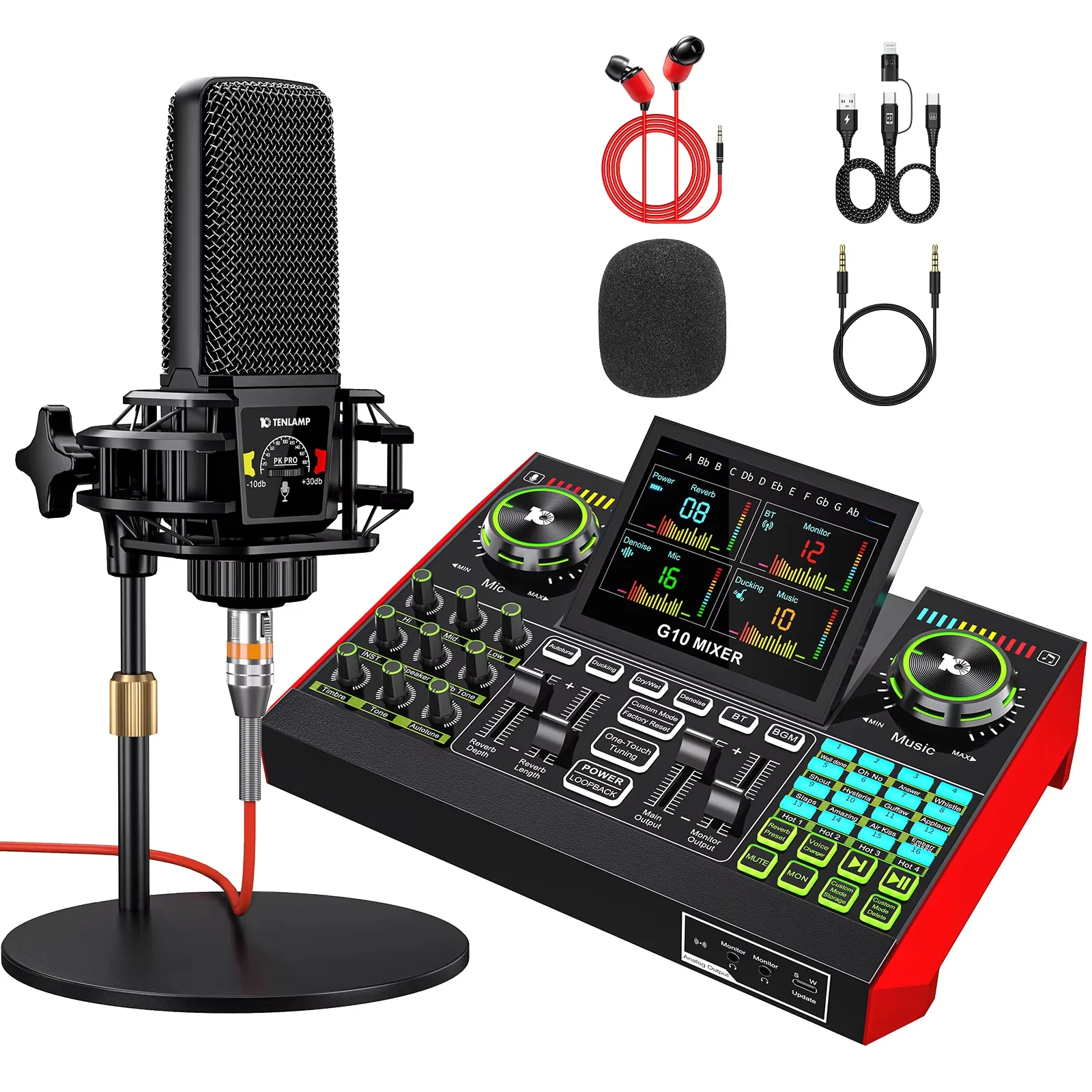 Tenlamp G10 Equipment Bundle 6 Channel with 3.5mm Microphone and Live Sound Card - Image 1
