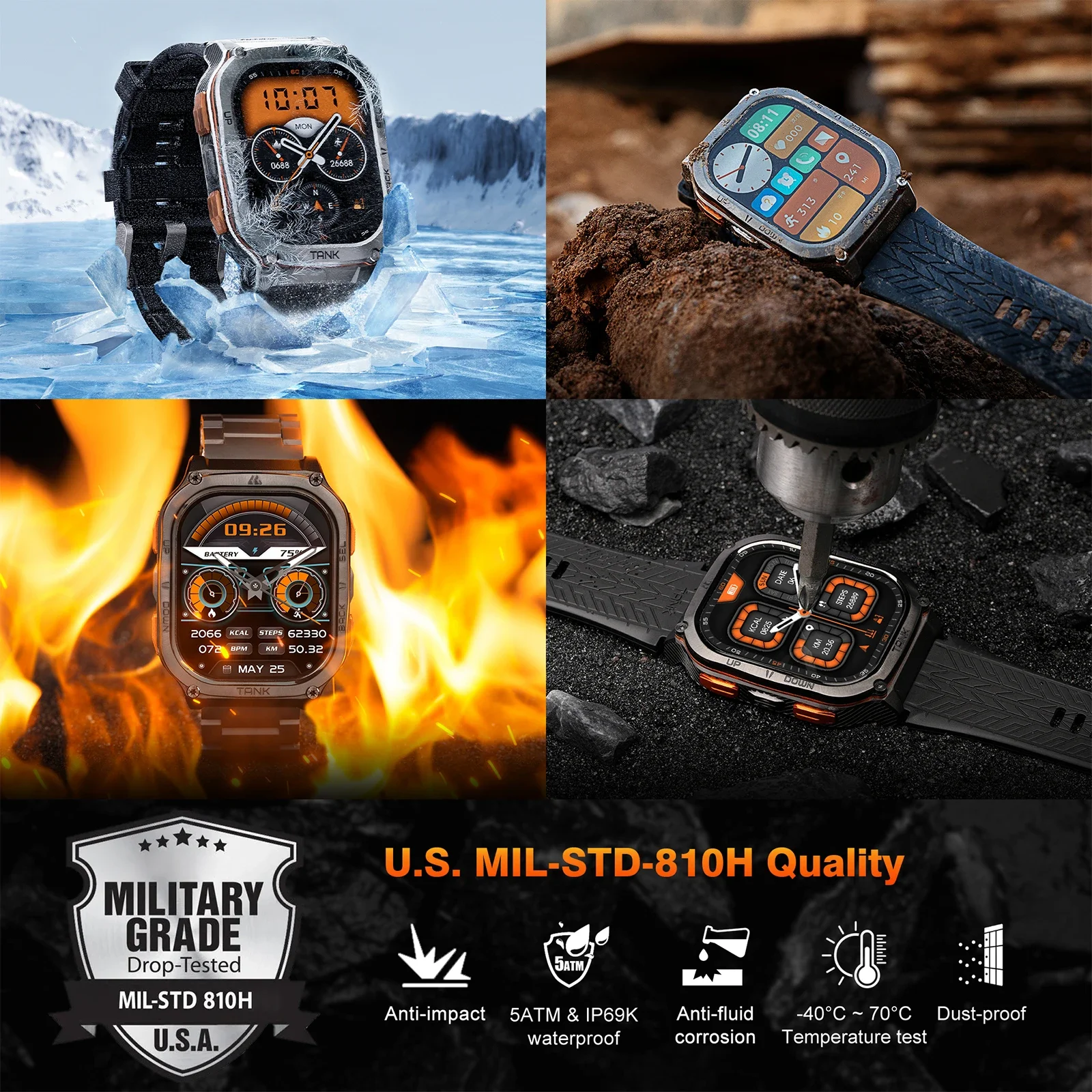 KOSPET TANK M3 Ultra GPS Smart Watch 5ATM IP69K Waterproof Bluetooth - Image 2
