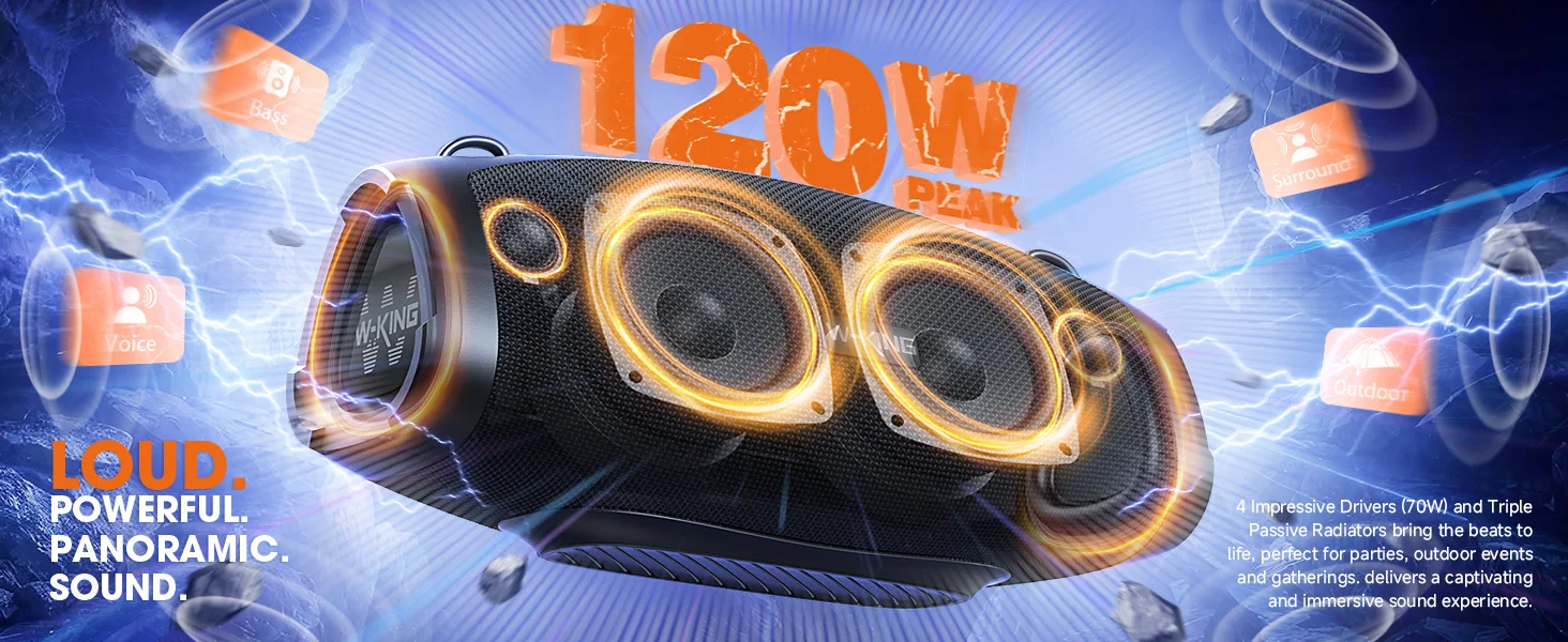 W-KING X10 Bluetooth Speaker, 120W Max Portable Loud Speakers Boombox - Image 9