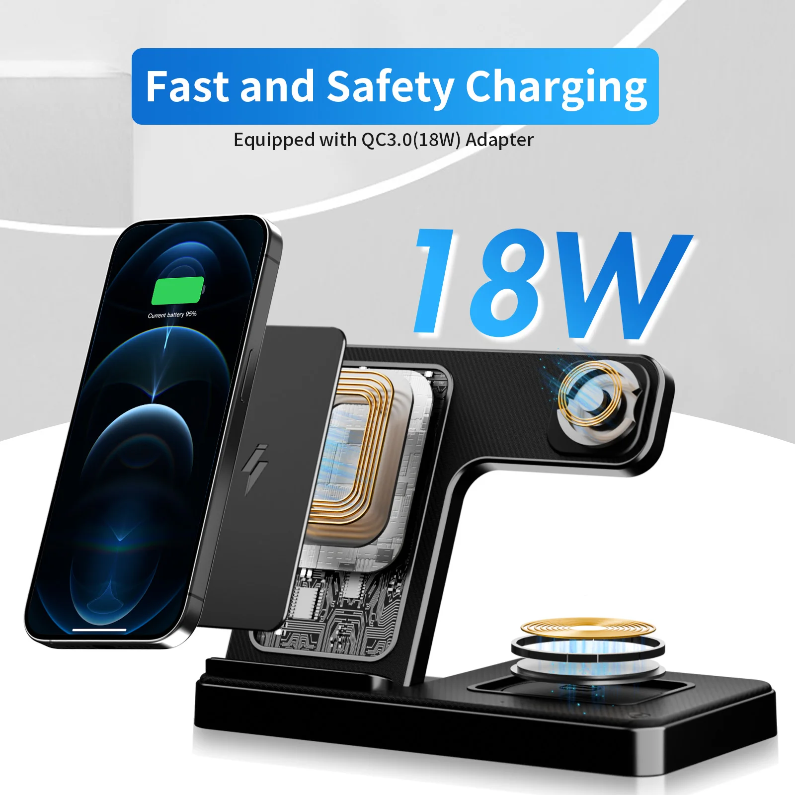 3 In 1 Wireless Charging Station Magnetic Fast Charging 18W - Image 3