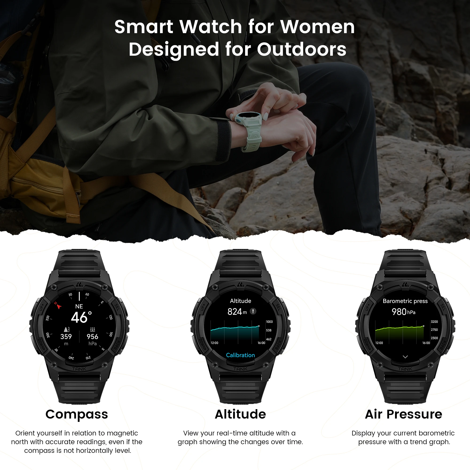 KOSPET TANK S2 GPS Smart Watch For Women Compass Altimeter Barometer Bluetooth - Image 5
