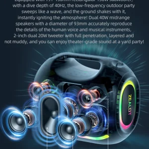 ZEALOT-ZE21 250W Big Power Wireless TWS Subwoofer Bluetooth Speaker - Thumbnail Image 10