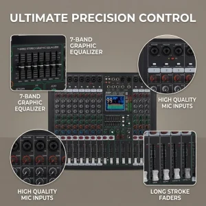 12-Channel Mixer Audio Mixer 48V 99DSP Reverb Effects Professional - Thumbnail Image 12