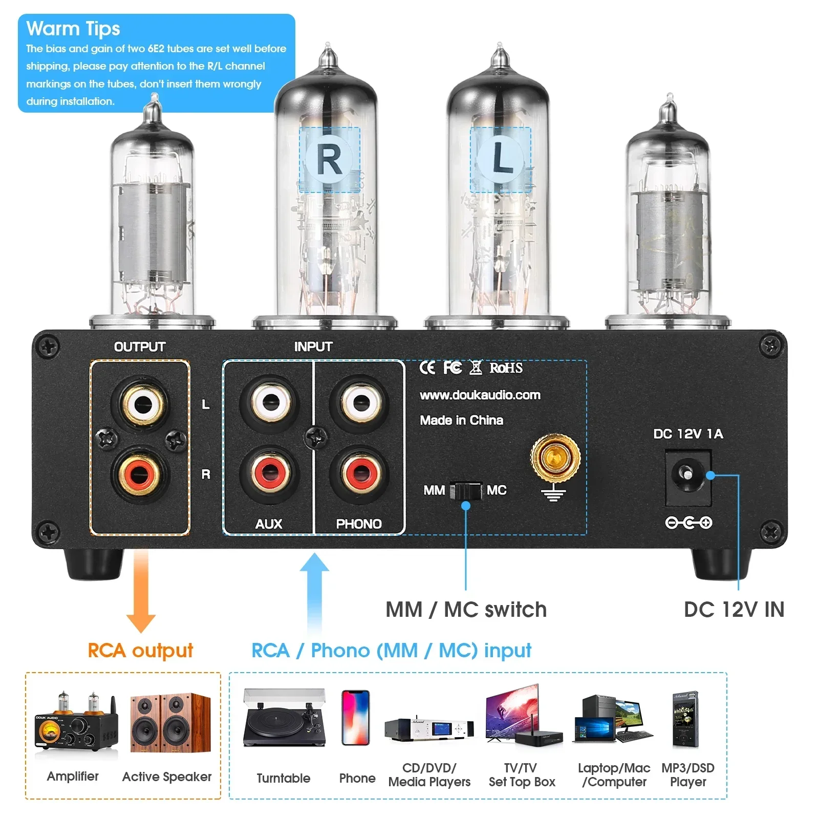 Nobsound T9 Mini 6E2 MM/MC Phono Stage Turntable Preamp HiFi Stereo Audio - Image 3