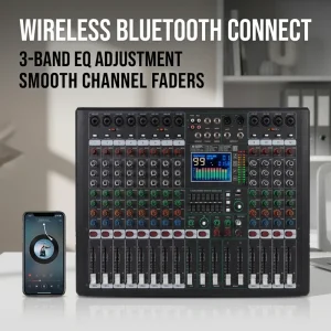 12-Channel Mixer Audio Mixer 48V 99DSP Reverb Effects Professional - Thumbnail Image 11