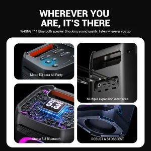 W-KING T11 Bluetooth Speakers,100W RMS, IPX6 Waterproof, BT 5.3 Portable - Thumbnail Image 6
