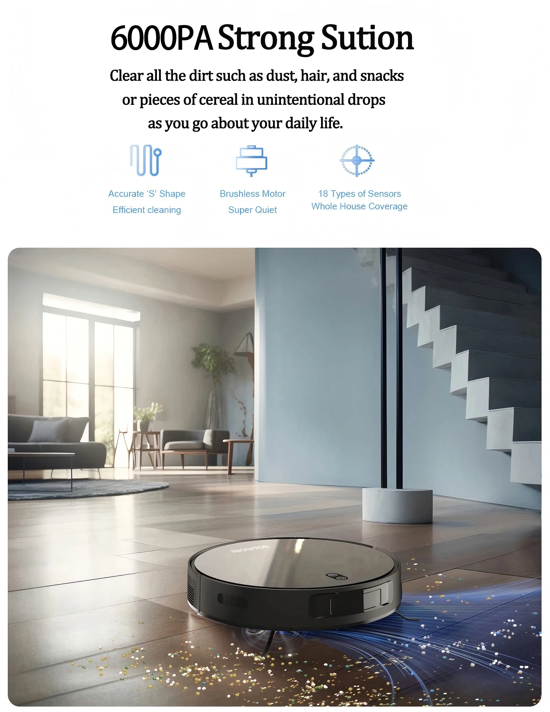 Robot Vacuum Cleaner Combo and Mop 6000PA Strong Suction - Image 5