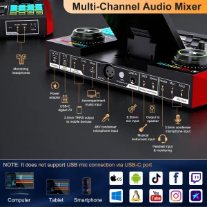 Tenlamp G10 Equipment Bundle 6 Channel with 3.5mm Microphone and Live Sound Card - Thumbnail Image 7