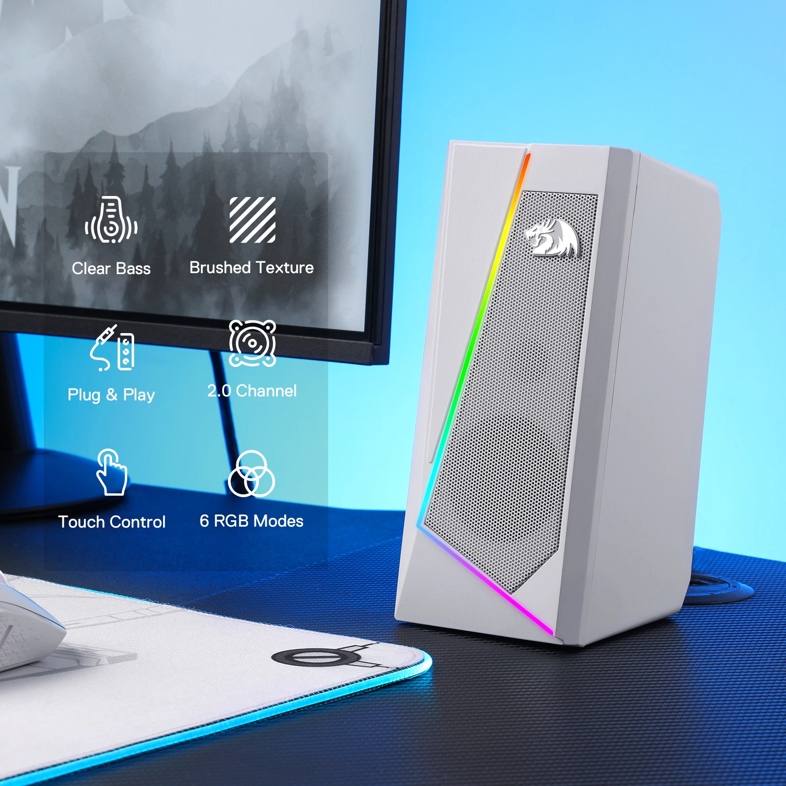 Redragon GS520 RGB Desktop Speakers, 2.0 Channel PC Stereo - Image 3