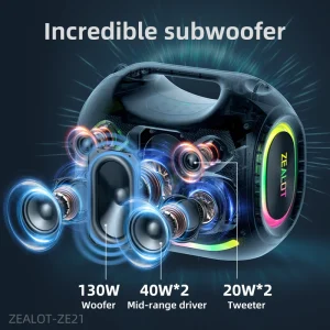 ZEALOT-ZE21 250W Big Power Wireless TWS Subwoofer Bluetooth Speaker - Thumbnail Image 2