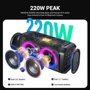 W-KING T11 Bluetooth Speakers,100W RMS, IPX6 Waterproof, BT 5.3 Portable - Thumbnail Image 5